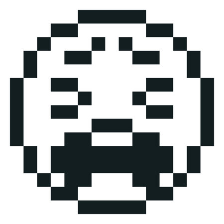Unhappy emoji emoticon pixel art vector icon, black outline sad face screams with grief, retro video game avatarのイラスト素材