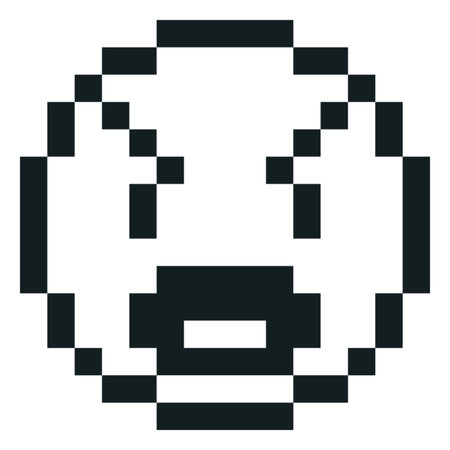 Angry emoji emoticon vector pixel art, 8 bit retro videogame black outline evil face with frightened eyes and open mouthのイラスト素材