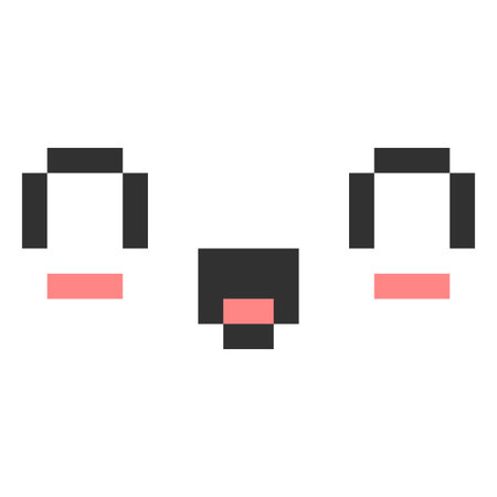 Happy kawaii emoji emoticon vector pixel art, black and pink outline 8 bit smile face, cute avatar positive expressionのイラスト素材