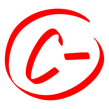 Exam score red symbol, grade result - C-, good test letter with minus in circle, student evaluation handwritten signのイラスト素材