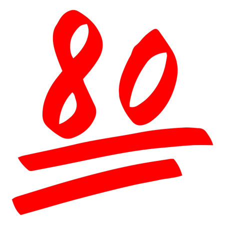 Great exam score red marker symbol, 80 points test score hand drawn illustration, eighty number points high test resultのイラスト素材