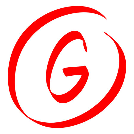 School grade mark, letter G in circle, handwritten in red marker.のイラスト素材