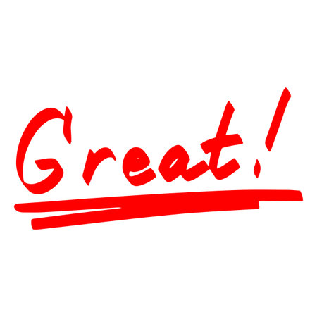 Red marker grade of exam and test result, vector hand drawn Great comment with underlines, school praise teacher markのイラスト素材