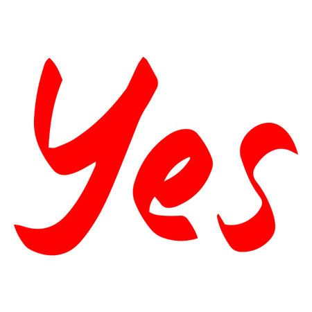 Handwritten "yes" in red marker, a sign of approval confirmation.のイラスト素材