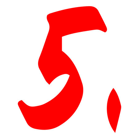 Red number 5 with dot, hand-drawn marker, performance evaluation.のイラスト素材