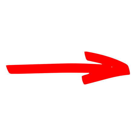 Red marker or pencil straight arrow symbol, vector handwritten scribble, doodle pointer mark, right direction signのイラスト素材