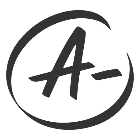 Teachers assessment for studying, A with minus in circle, handwritten with black marker.のイラスト素材