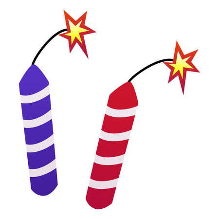 Striped bombs firecrackers, blue and red, with burning fuse.のイラスト素材