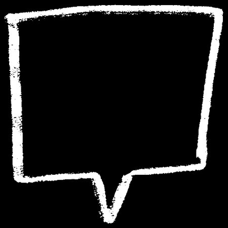 Text box white chalk outline on black, crayon speech bubble rectangle silhouette, vector doodle dialogue cloud frameのイラスト素材