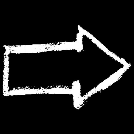Chalk arrow white outline, vector sketch crayon scribble pointer mark, right direction sign, forward navigation graphicのイラスト素材