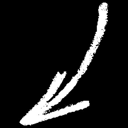 White chalk or crayon sketch curve arrow on black background, scribble pointer mark, right direction...