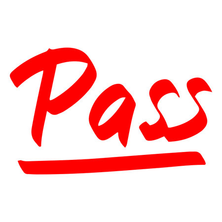 Red marker Pass inscription, vector handwritten lettering, school well grade mark, exam and test result teacher markのイラスト素材
