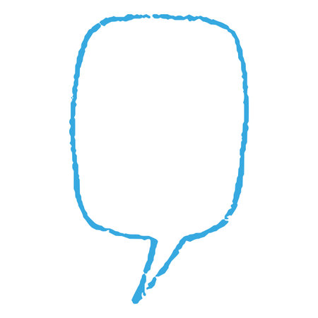 Speech bubble blue outline icon, vector cartoon crayon communication chat vertical frame, text box chalk textureのイラスト素材