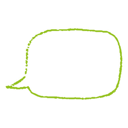 Oval speech bubble, hand drawn with green pencil or marker, childs drawing, outline empty shape.のイラスト素材