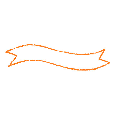 Crayon sketch ribbon orange outline banner, vector vintage flag tape frame blank bent with forked ends chalk textureのイラスト素材
