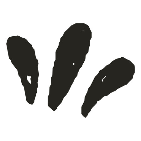 Black crayon hand drawn three smear, leaf or petal shape, chalk or pencil texture kids art, vector charcoal scribbleのイラスト素材
