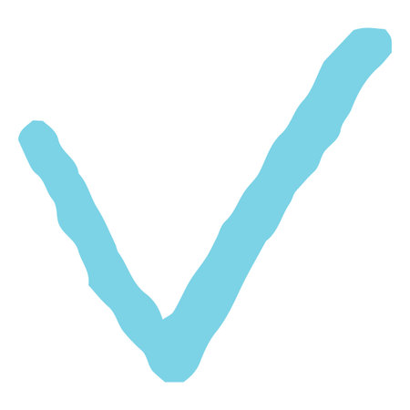 Blue pastel color hand drawn crayon check tick mark, vector hand drawn correct sign, doodle approve symbol chalk textureのイラスト素材