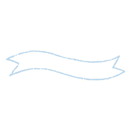 Blue crayon sketch wave ribbon frame, banner stripe, vector outline tape blank bent forked ends chalk or pencil textureのイラスト素材