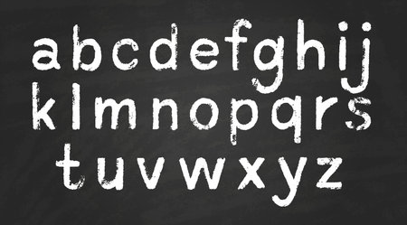 Uppercase letters of English alphabet white chalk texture font, chalk board typographic symbols, pencil crayon typefaceのイラスト素材