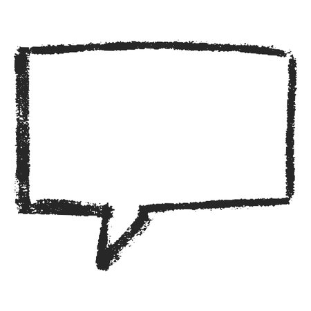 Speech bubble chalk black outline, vector cartoon crayon or charcoal communication rectangle frame, text box, messageのイラスト素材