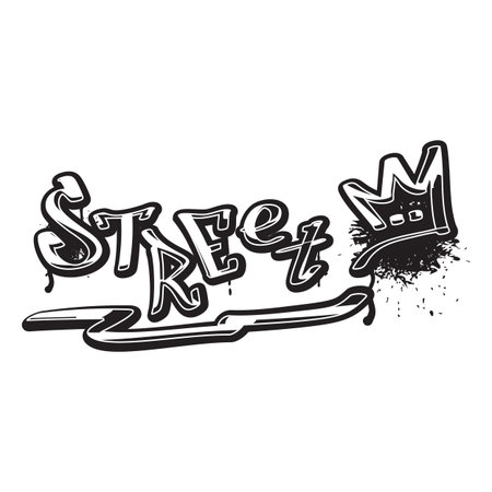 Word "street", graffiti style, with crown, splashes, drops, black color.のイラスト素材