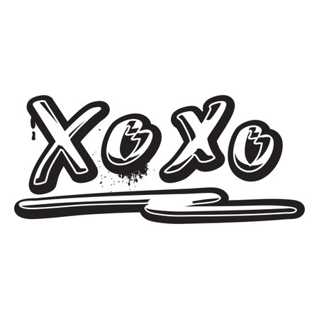 Spray painted graffiti XOXO text, vector black spray paint textured stylized typographic street art, aerosol letteringのイラスト素材