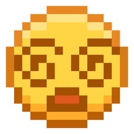 Dizzy emoji emoticon vector pixel art, color 8 bit surprised, amazement shock expression face spiral eyes and open mouthのイラスト素材