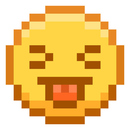 Tease emoji emoticon vector pixel art, color 8 bit smile face with stick out tongue, funny retro joke avatarのイラスト素材