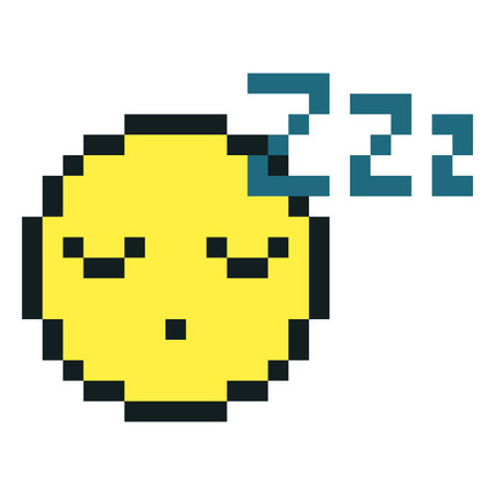 Sleeping emoji emoticon vector pixel art, yellow black outline dream face, retro 8 bit video game avatar rest expressionのイラスト素材