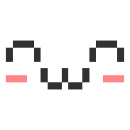 Pixel kawaii character face, happy, eyes mouth, smile, cheeks. 8 bit.のイラスト素材