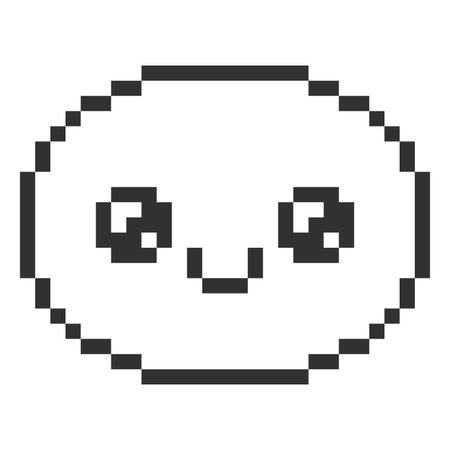 Happy kawaii emoji emoticon vector pixel art, black outline smile face with big eyes, cute funny retro 8 bit gave avatarのイラスト素材