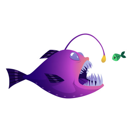 Underwater monster flat vector icon, deep sea anglerfish, cartoon creepy sea or ocean predator animal, wildlife faunaのイラスト素材