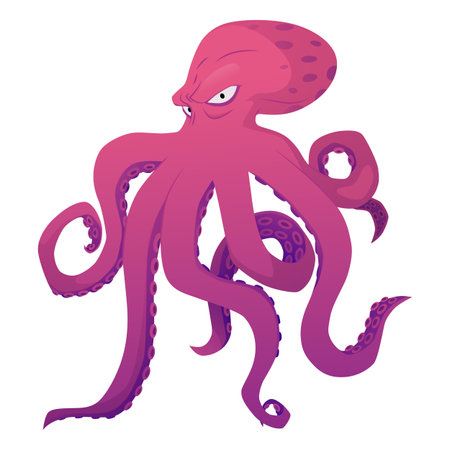 Red octopus with tentacles vector flat illustration, cartoon sea and ocean animal, giant kraken underwater monsterのイラスト素材