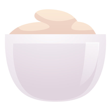 Bowl of porridge, cereal or yogurt vector icon, cartoon dish in white ceramic plate, healthy food cafe restaurant menuのイラスト素材