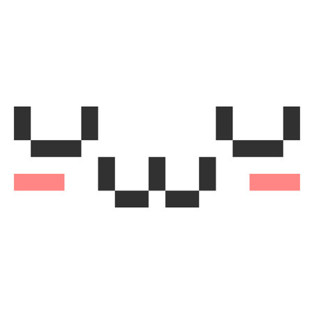 Happy kawaii emoji emoticon vector pixel art, black outline smile face, cute retro 8 bit anime video game laugh avatarのイラスト素材