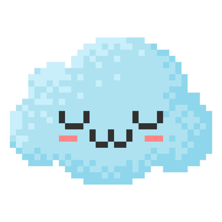 Happy cloud kawaii emoji emoticon pixel art vector, 8 bit laugh face, cheerful expression, retro weather forecast symbolのイラスト素材
