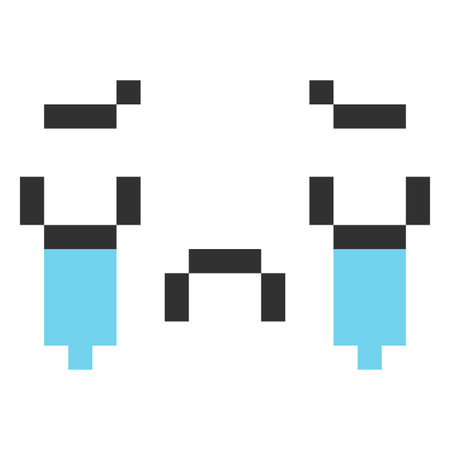 Cry kawaii emoji emoticon vector pixel art, unhappy sad black outline face with tears flow, 8 bit retro troubled avatarのイラスト素材