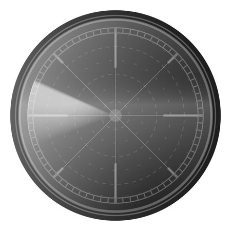 Realistic digital gray HUD radar display in searching, vector detection system, navigation interface, navy or air sonarのイラスト素材