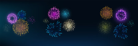Fireworks salute with shining sparks, festive firecracker burst, colorful pyrotechnic shimmering...