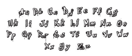 Graffiti uppercase and lowercase letters of English alphabet, black spray paint grunge stencil vector typography fontのイラスト素材