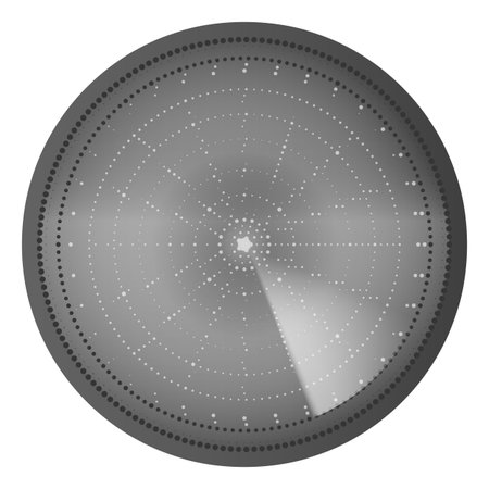 Navy or air sonar, digital radar gray dotted display in searching, vector scanning detection and navigation interfaceのイラスト素材