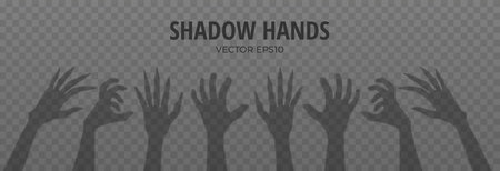 Scary zombie hands reaching up vector illustration, shadow of Halloween monster corpse arm, Walking dead gray silhouetteのイラスト素材