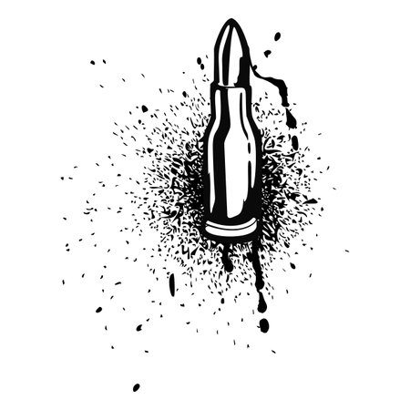 Black spray paint bullet, graffiti spraying lines weapon ammunition with ink splatters and dripping, vector street artのイラスト素材