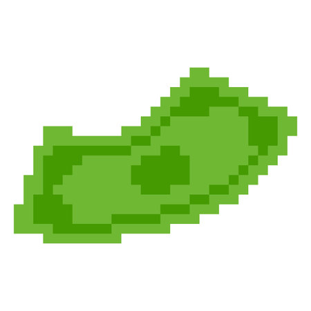 Dollar banknote falling vector pixel art, retro 8 bit videogame green paper bill fly, money cash, currency, bank paymentのイラスト素材