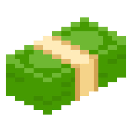 Stack of currency banknotes pixel art, vector 8 bit wrap green paper bill dollar banknotes, bitmap video game money cashのイラスト素材