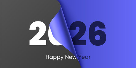 2026 happy new year celebration greeting card and social media post or banner vector design template in page peel styleのイラスト素材