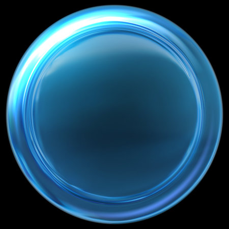 3D vector blue holographic glass coin, realistic transparent iridescent crystal, game token, casino...