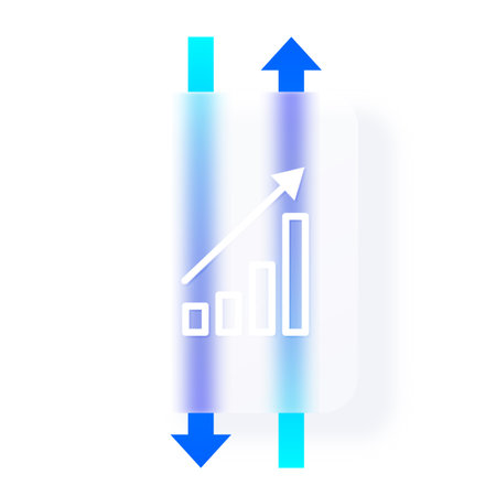 Business graphic increase chart glassmorphism effect, transparent glass blur button on two different directions arrowsのイラスト素材