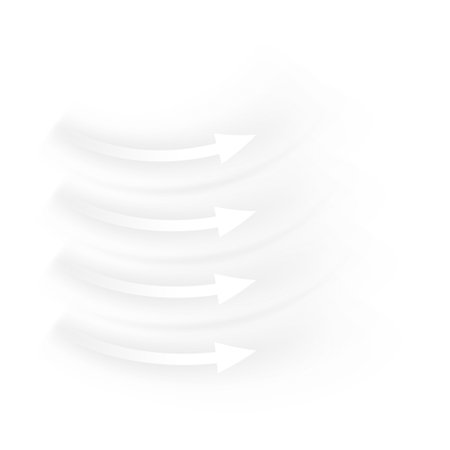Air flow direction arrows, white, transparent effect, left to right, circulation, climate control.のイラスト素材