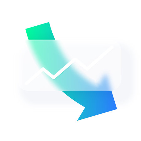 Business growth chart line graph with glassmorphism effect, vector blur glass on decrease curved gradient arrow, diagramのイラスト素材
